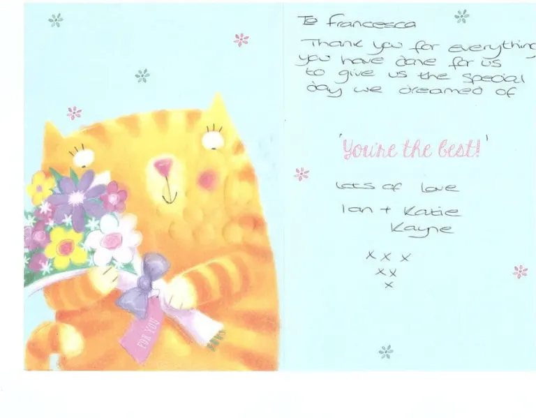 Thank-you card from a couple after their wedding in Tuscany