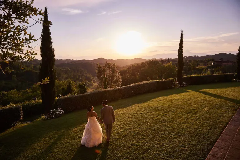 Sunset over the Tuscan countryside from a hamlet near Pisa