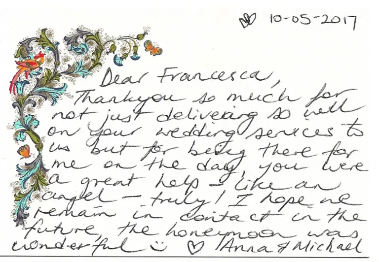 Thank-you card from Anna and Michael