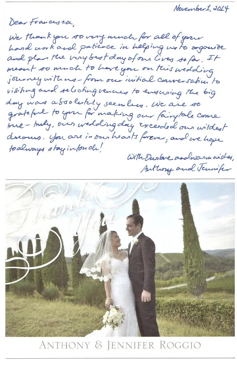 Thank-you card from Anthony and Jennifer