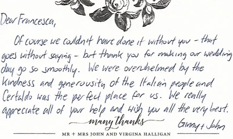Thank-you card from John and Pinny