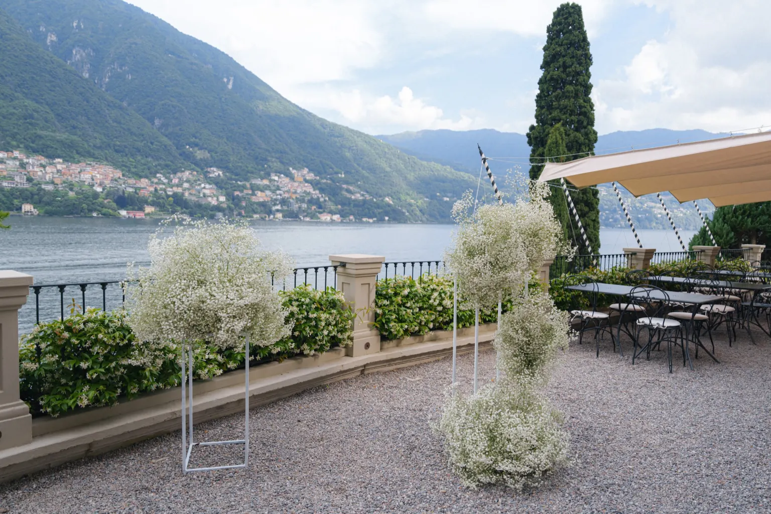 The legal part, Wedding ceremony set up on a terrace above Lake Como