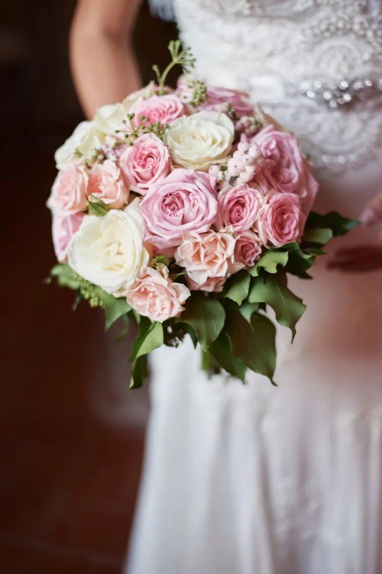 Pink, white and green bridal bouquet