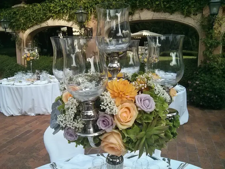 Wedding table centrepiece with flowers in Tuscany